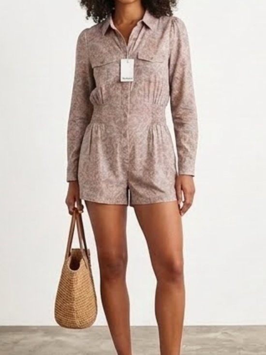 Splendid Pants - NWT Splendid Zion Long Sleeve Romper Size S Stone Gray Floral Tencel